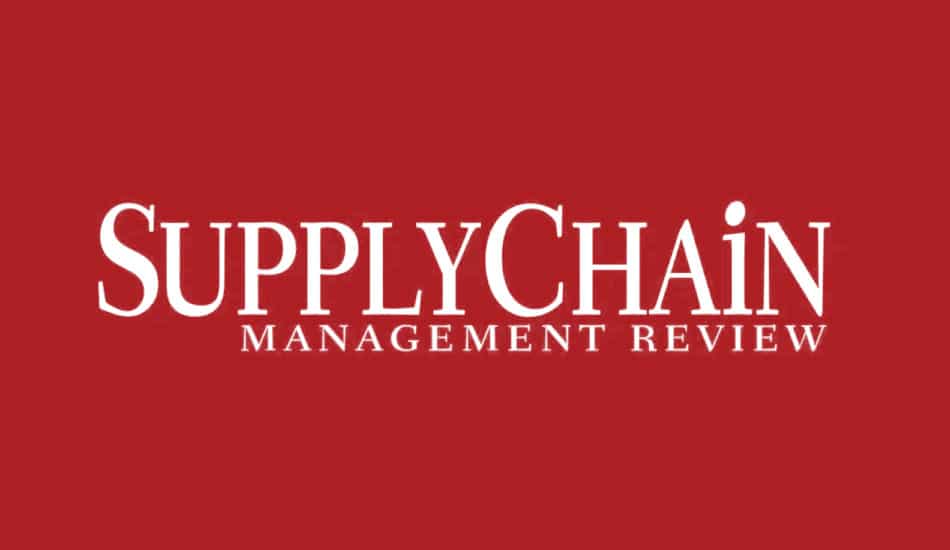 White text reads SUPPLY CHAIN MANAGEMENT REVIEW centered on a solid red background.
